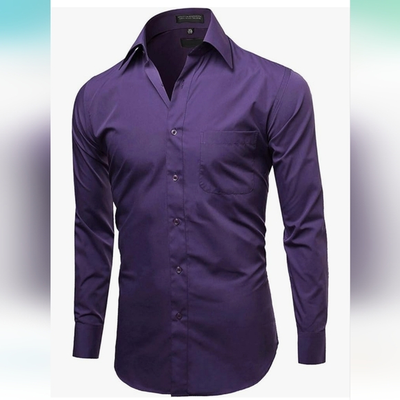 Omega Italy Long Sleeve Dress Shirt Solid Purple Regular Fit sz 16-16.5, 34-35 - Picture 2 of 7